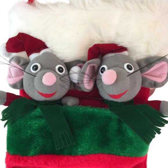 Vtg Plush Christmas Stocking Mice Wearing Santa Hat & Scarf 3D Musical Tested - Picture 2 of 7